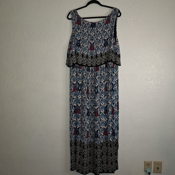 Billa Dress Blue Tribal Empire Long Sleeveless XXL Pop Over Style - Picture 2 of 10